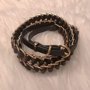 Vintage Brown Genuine Leather & Gold Belt